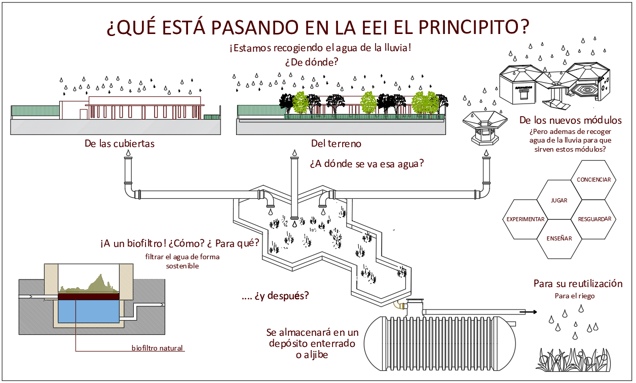 esquema de la recogida de agua pluvial de impluvium